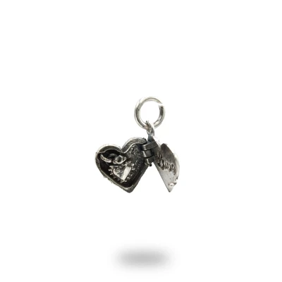 Pendente con cuore apribile in argento 925 brunito con cuore sacro all’interno, gioiello artigianale italiano