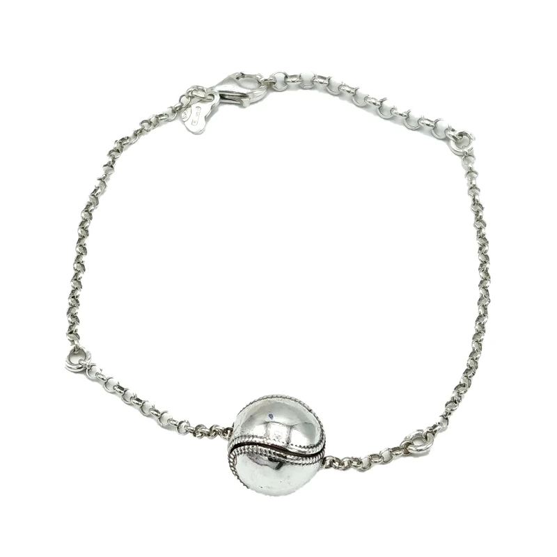 Bracciale in argento 925 brunito con charm palla da baseball, realizzato artigianalmente in Italia