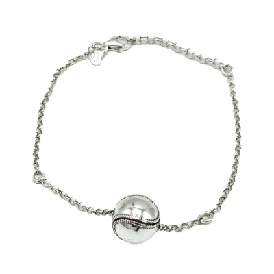 Bracciale in argento 925 brunito con charm palla da baseball, realizzato artigianalmente in Italia