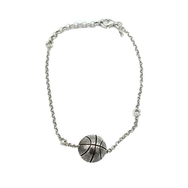 Bracciale in argento 925 brunito con charm palla da basket, realizzato artigianalmente in Italia