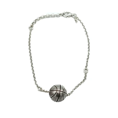 Bracciale in argento 925 brunito con charm palla da basket, realizzato artigianalmente in Italia