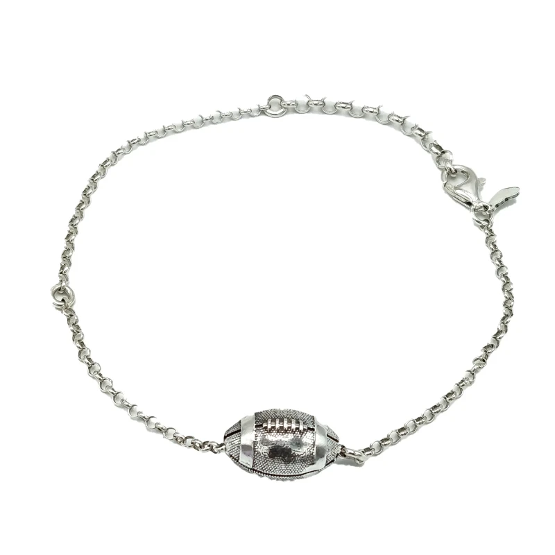 Bracciale artigianale in argento 925 brunito con charm a forma di palla da rugby