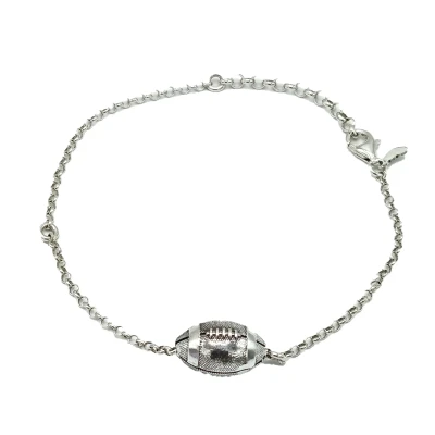 Bracciale artigianale in argento 925 brunito con charm a forma di palla da rugby