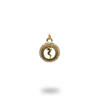 Pendente cerchio con corno in argento 925 dorato impreziosito da zirconi, realizzato artigianalmente.