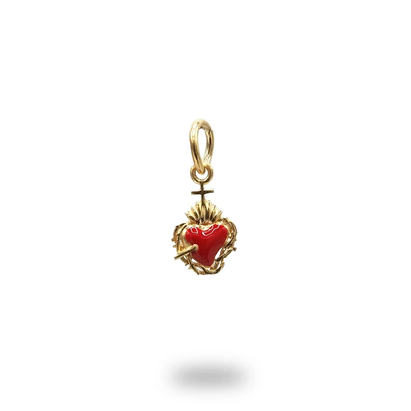 Pendente cuore ex voto con filo spinato in argento 800 dorato e smalto, lavorazione artigianale italiana