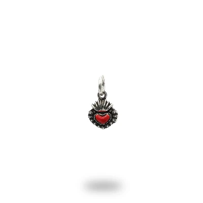 Pendente con cuore sacro e fiori in argento 925 smaltato, gioiello artigianale italiano