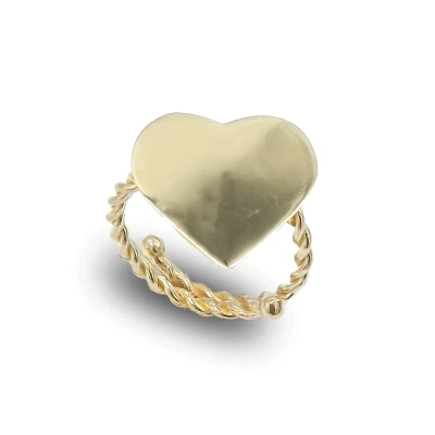 Anello torcion con cuore liscio in argento 925 dorato, simbolo di amore elegante