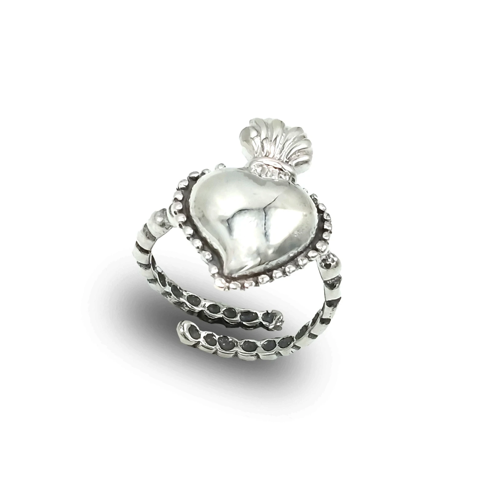 Anello Cuore Ex Voto in Argento 925 Brunito