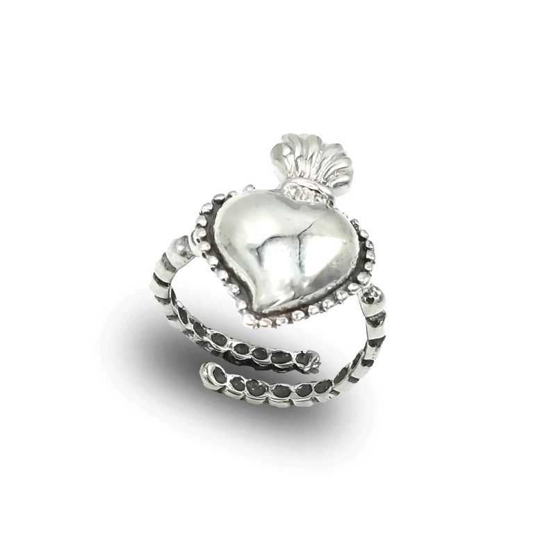 Anello Cuore Ex Voto in Argento 925 Brunito