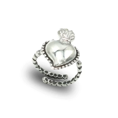 Anello Cuore Ex Voto in Argento 925 Brunito