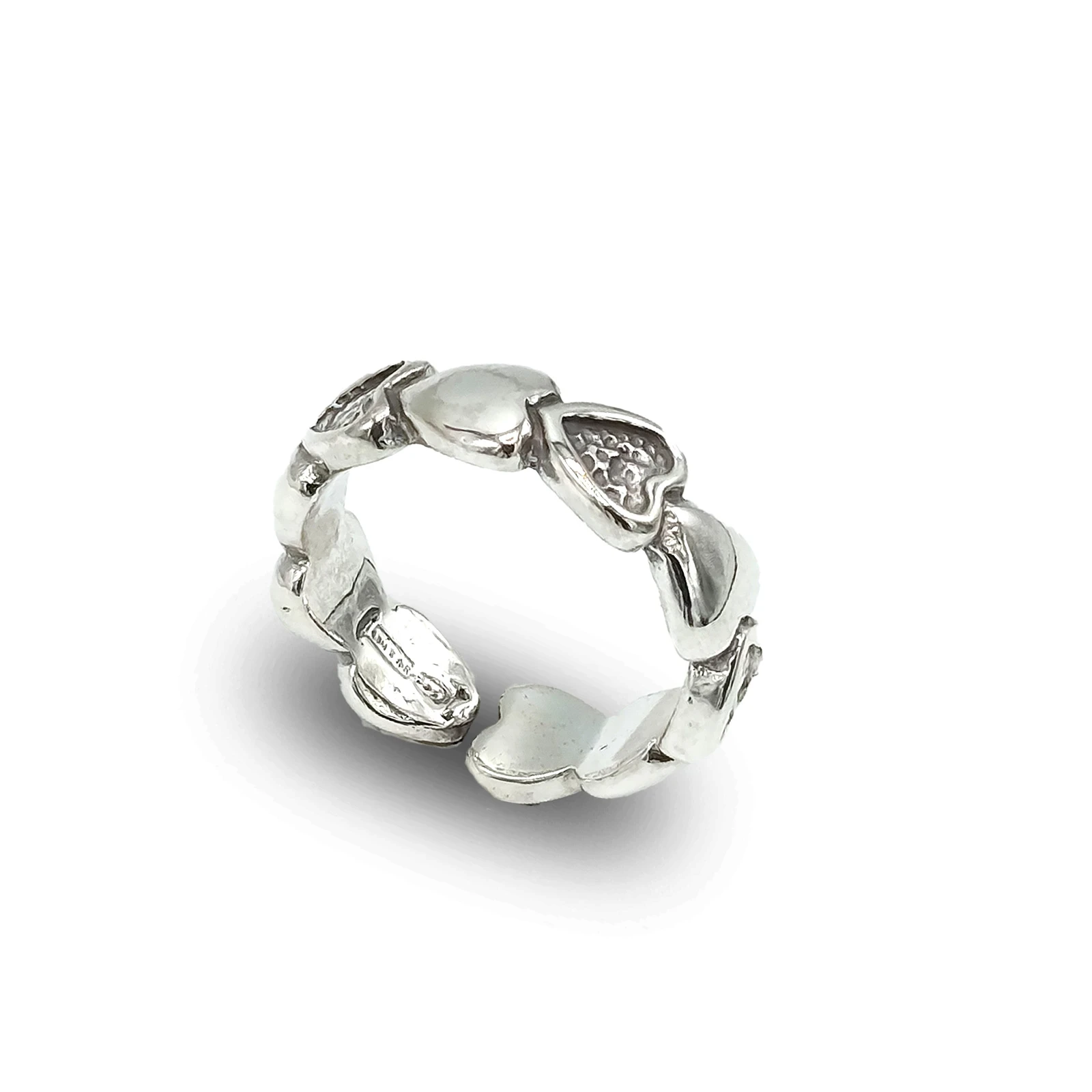 Anello con cuori ex voto in argento 925 brunito artigianale