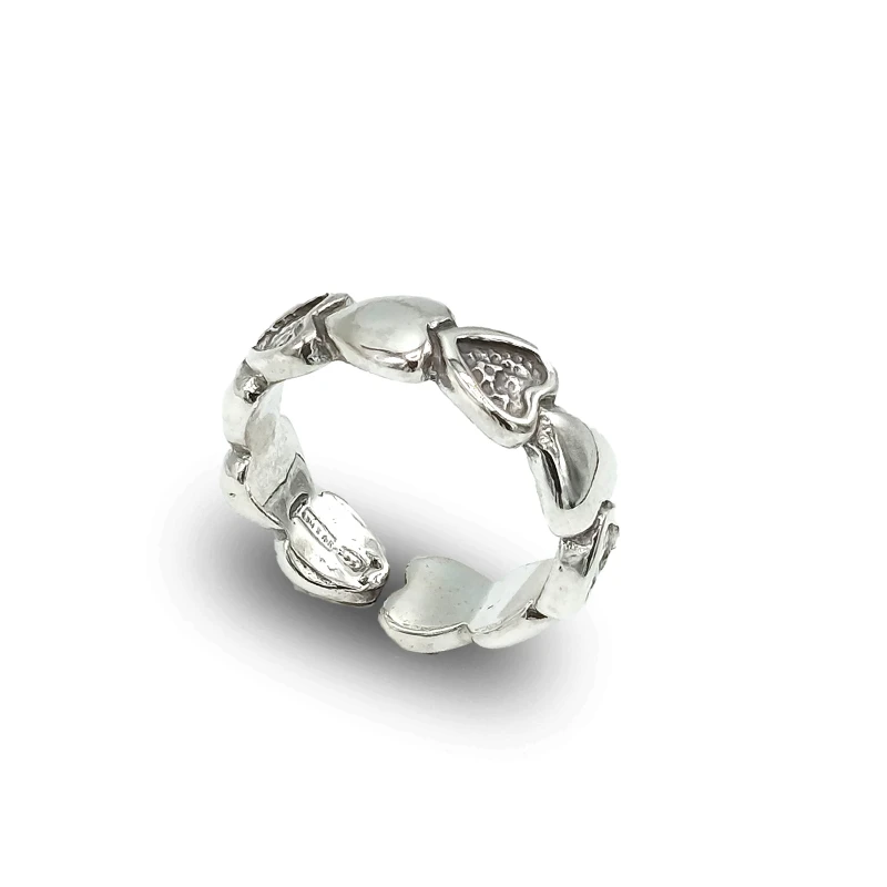 Anello con cuori ex voto in argento 925 brunito artigianale