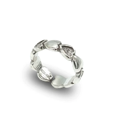 Anello con cuori ex voto in argento 925 brunito artigianale