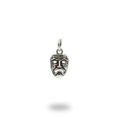 Ciondolo con maschera teatrale triste in argento 800 brunito – gioiello artigianale italiano