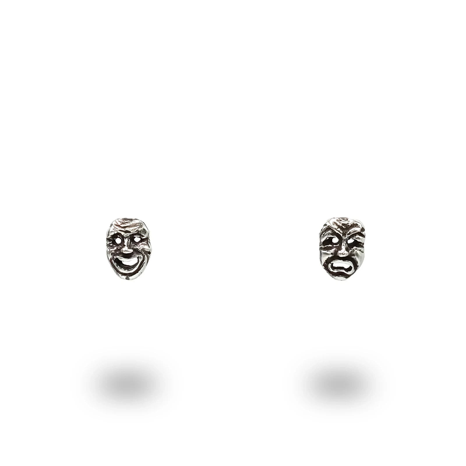 Orecchini con maschere teatrali in argento 925 brunito – gioielli artigianali italiani
