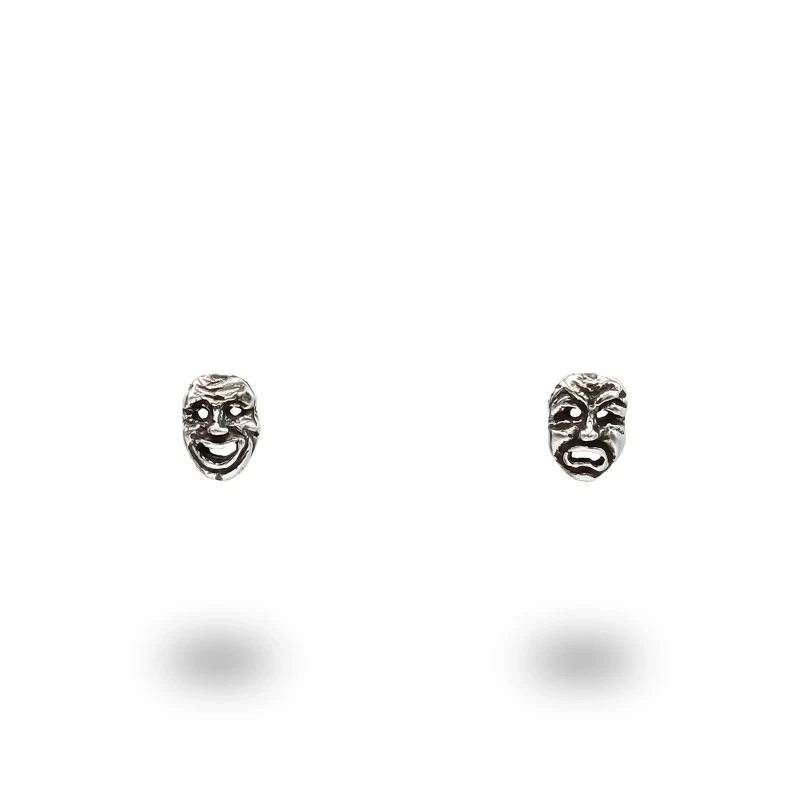 Orecchini con maschere teatrali in argento 925 brunito – gioielli artigianali italiani