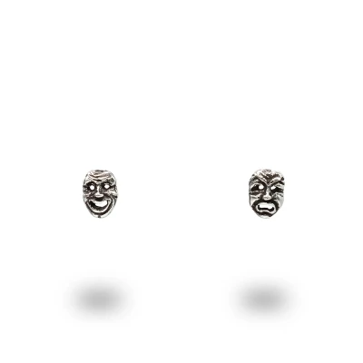Orecchini con maschere teatrali in argento 925 brunito – gioielli artigianali italiani