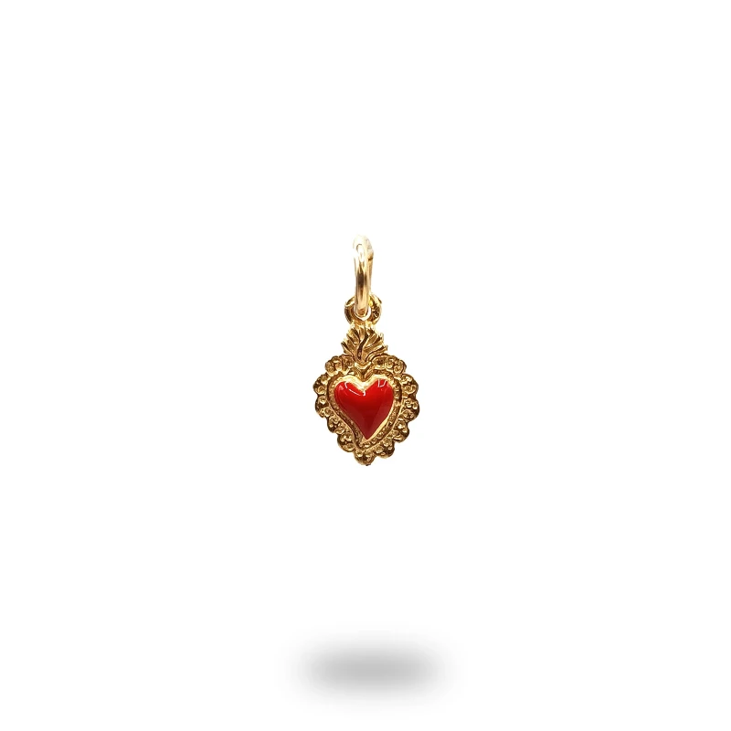 Pendente cuore ex voto in argento 800 dorato con smalto in colori vari, simbolo artigianale di fede e protezione.