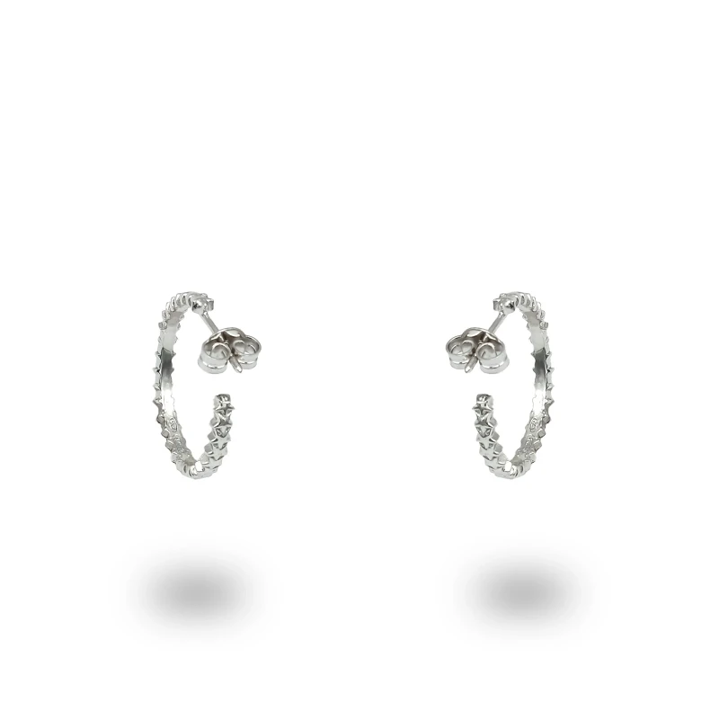 Orecchini campanella piccoli con stelle in argento 925 rodiato, luce e stile celeste artigianale