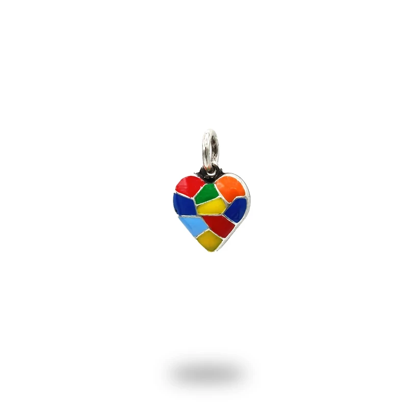 Pendente Cuore con sezioni in argento 925 smaltato multicolor artigianale