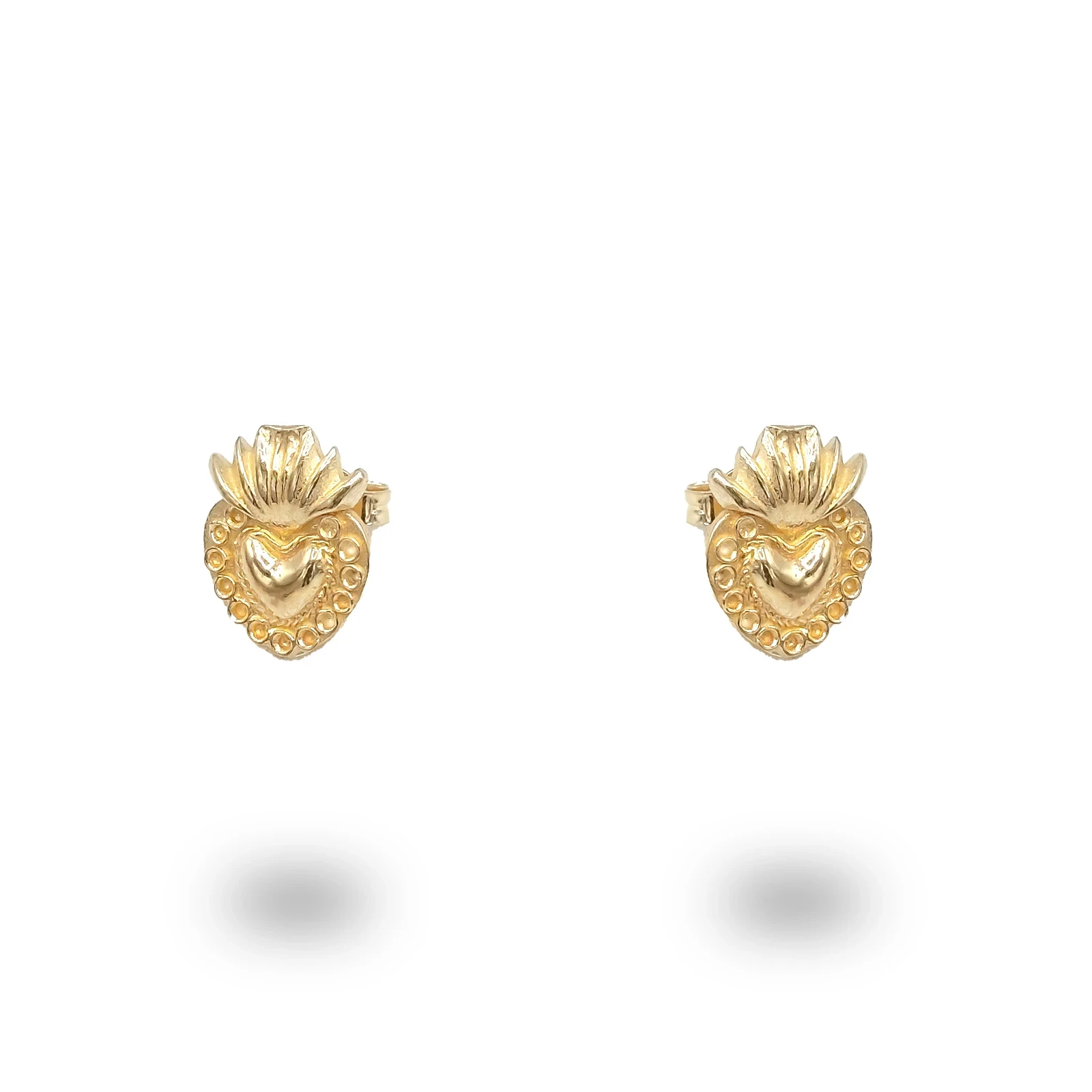 Orecchini Cuore Sacro e Fiori in Argento 925 Placcato Oro