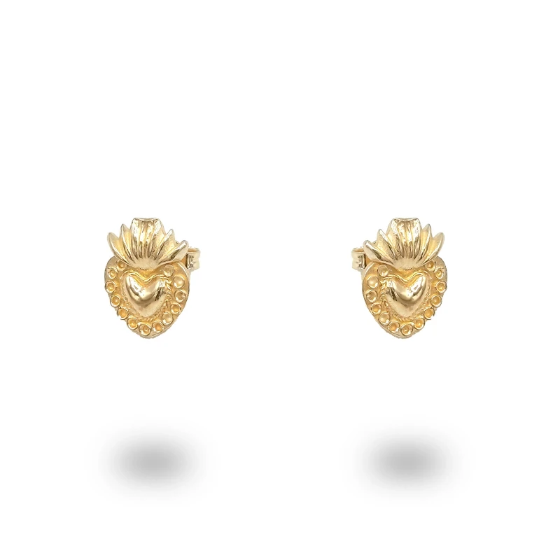 Orecchini Cuore Sacro e Fiori in Argento 925 Placcato Oro