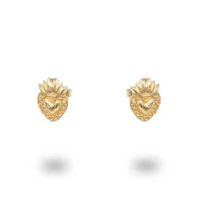 Orecchini Cuore Sacro e Fiori in Argento 925 Placcato Oro
