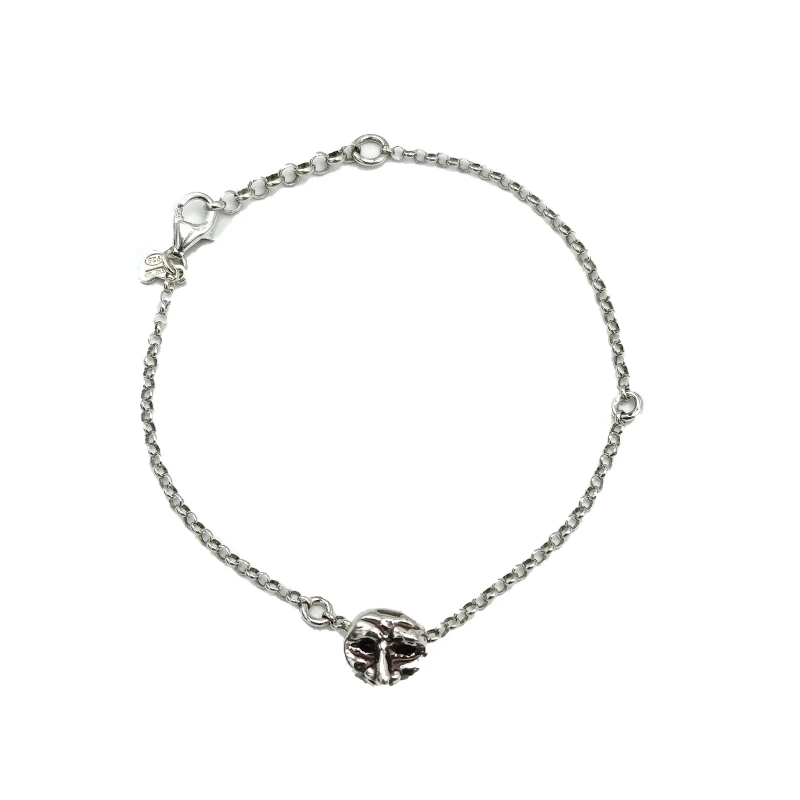 Bracciale in argento 925 brunito con maschera di Pulcinella passante, gioiello artigianale italiano dal fascino tradizionale