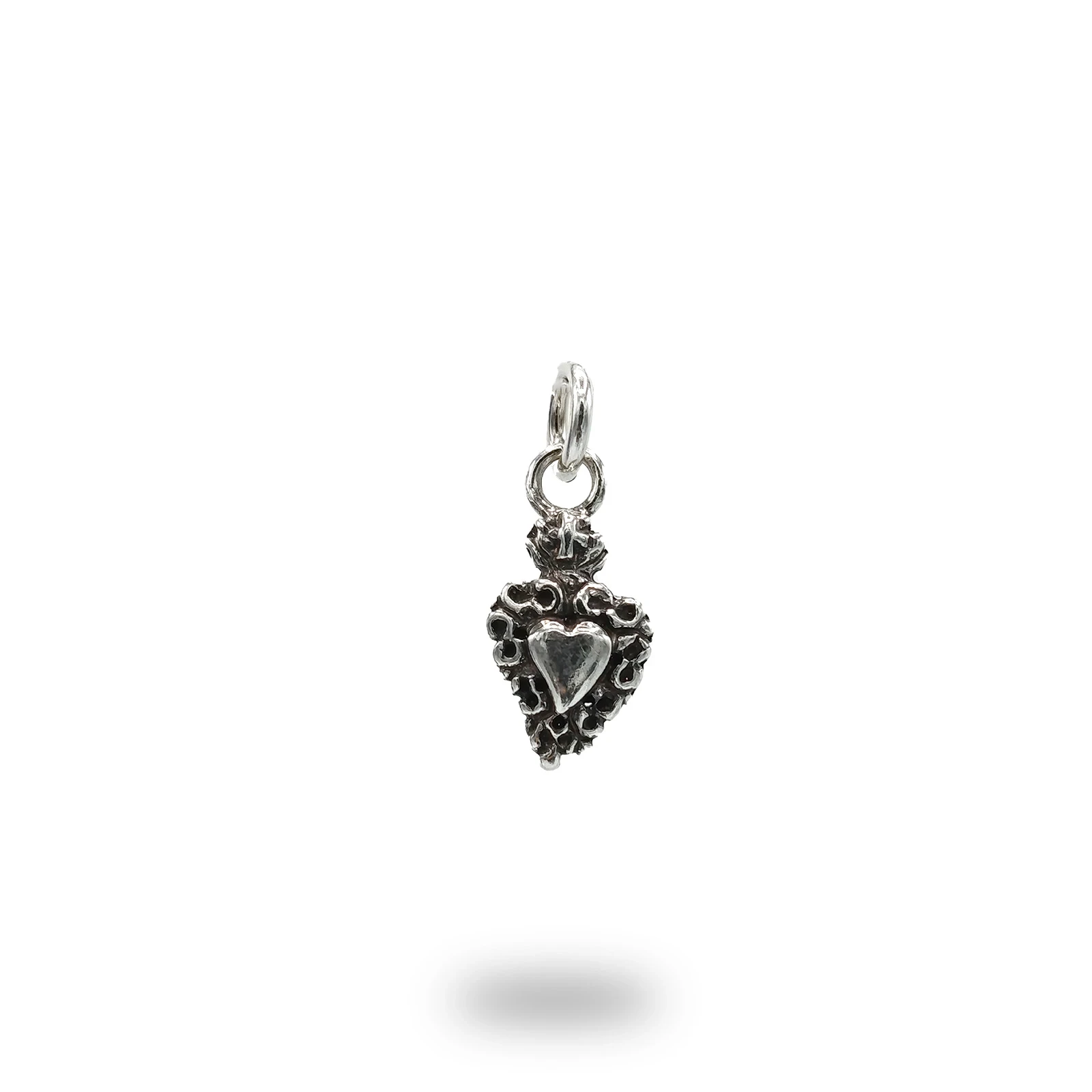 Pendente cuore ex voto con cornice in argento 925, lavorazione artigianale italiana