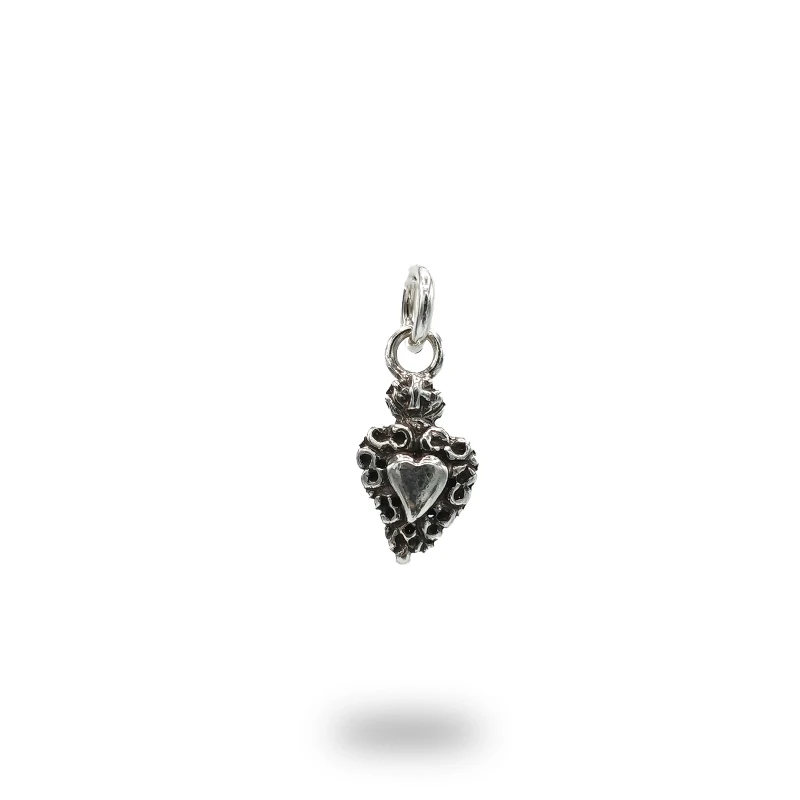 Pendente cuore ex voto con cornice in argento 925, lavorazione artigianale italiana