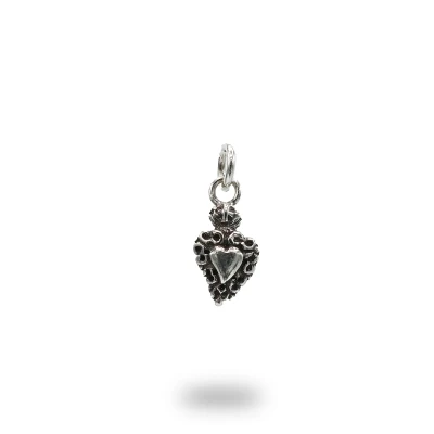 Pendente cuore ex voto con cornice in argento 925, lavorazione artigianale italiana