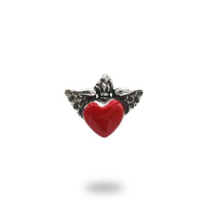 Pendente ex voto con ali in argento 925 brunito e smaltato, gioiello artigianale italiano