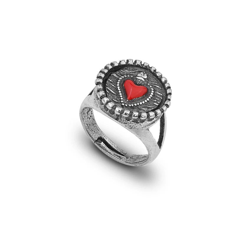 Anello artigianale in argento 925 con Sacro Cuore smaltato