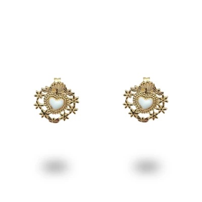 Orecchini Cuore Sacro e Fiori in Argento 925 Dorato