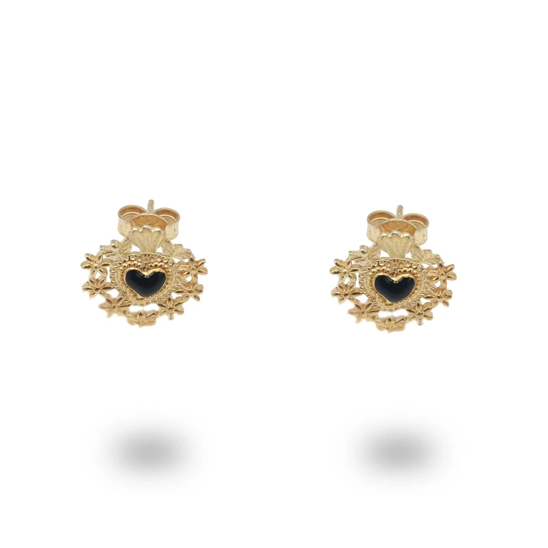 Orecchini Cuore Sacro e Fiori in Argento 925 Dorato