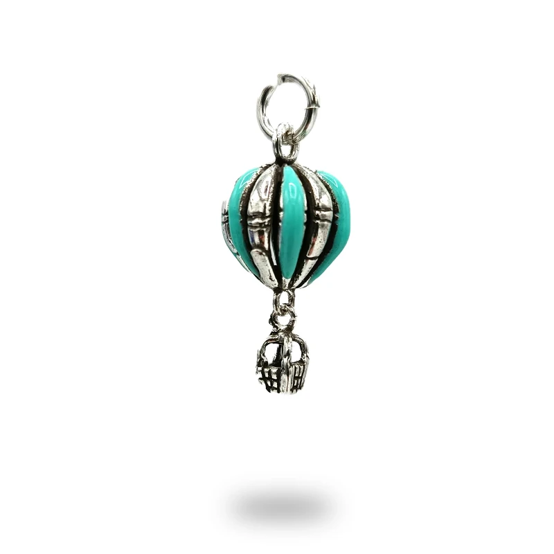 Ciondolo Mongolfiera in Argento 800 Brunito Smaltato con Cestino Movibile – Made in Italy