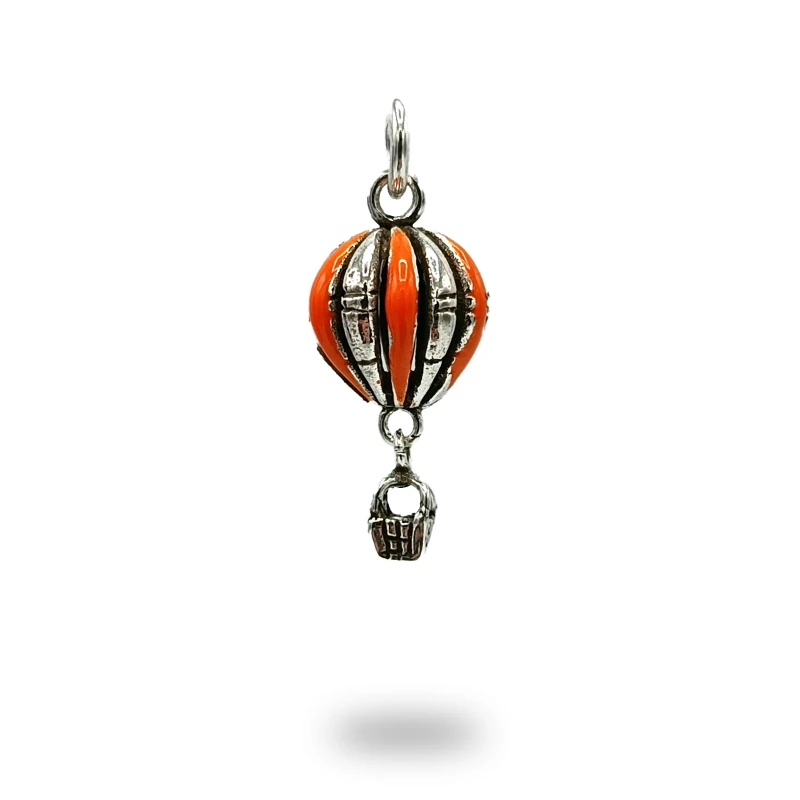 Ciondolo Mongolfiera in Argento 800 Brunito Smaltato con Cestino Movibile – Made in Italy