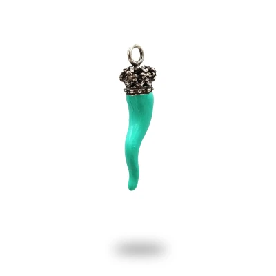 Corno con Corona Borbonica in Argento 800 Smaltato | Made in Italy