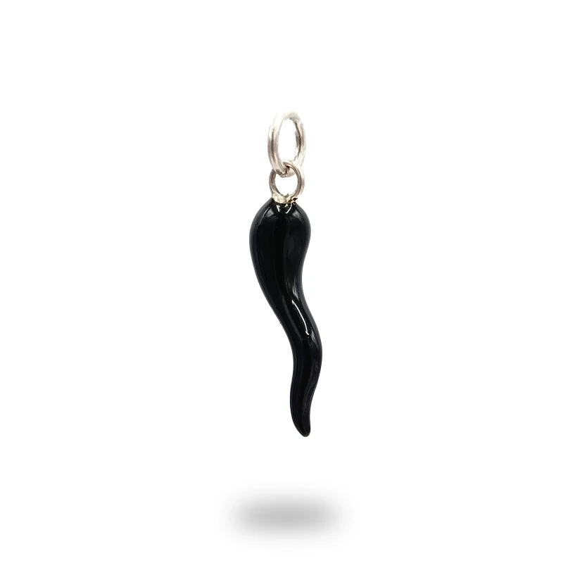Corno Argento 800 Brunito Smaltato Rosso – Amuleto Artigianale