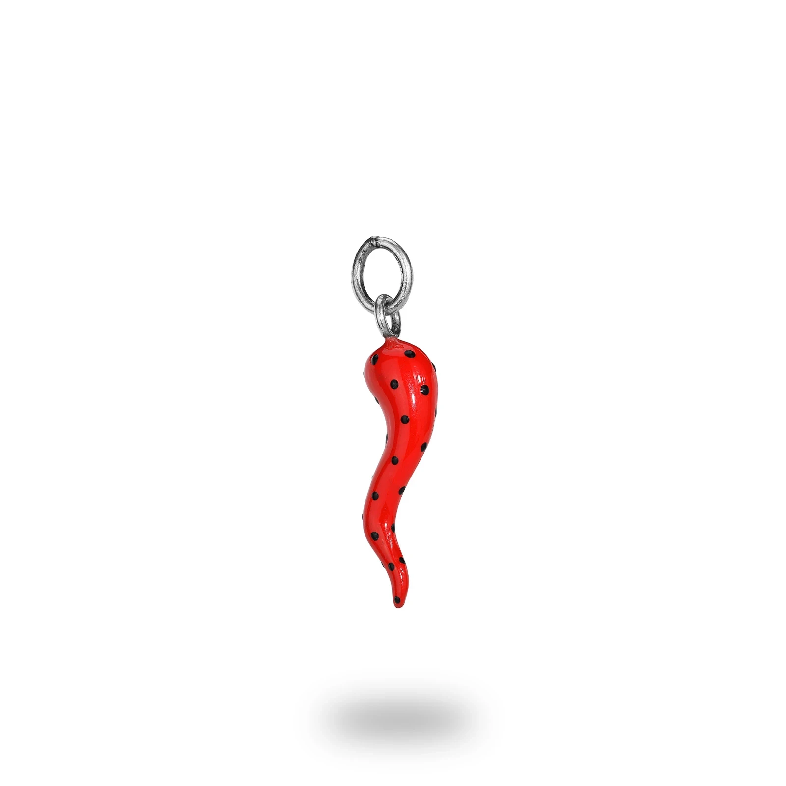 Corno Argento 800 Brunito Smaltato Rosso – Amuleto Artigianale
