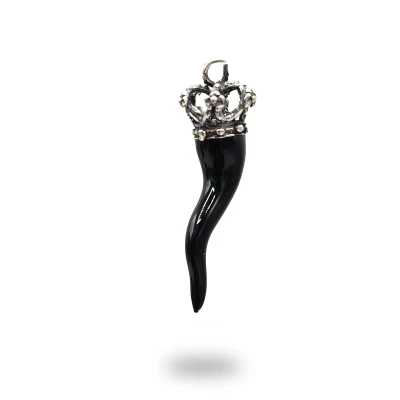 Corno Scaramantico in Argento 800 Brunito e Smaltato| Pendente