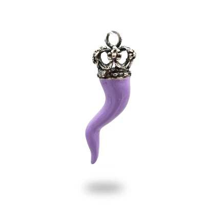 Corno Scaramantico in Argento 800 Brunito e Smaltato| Pendente
