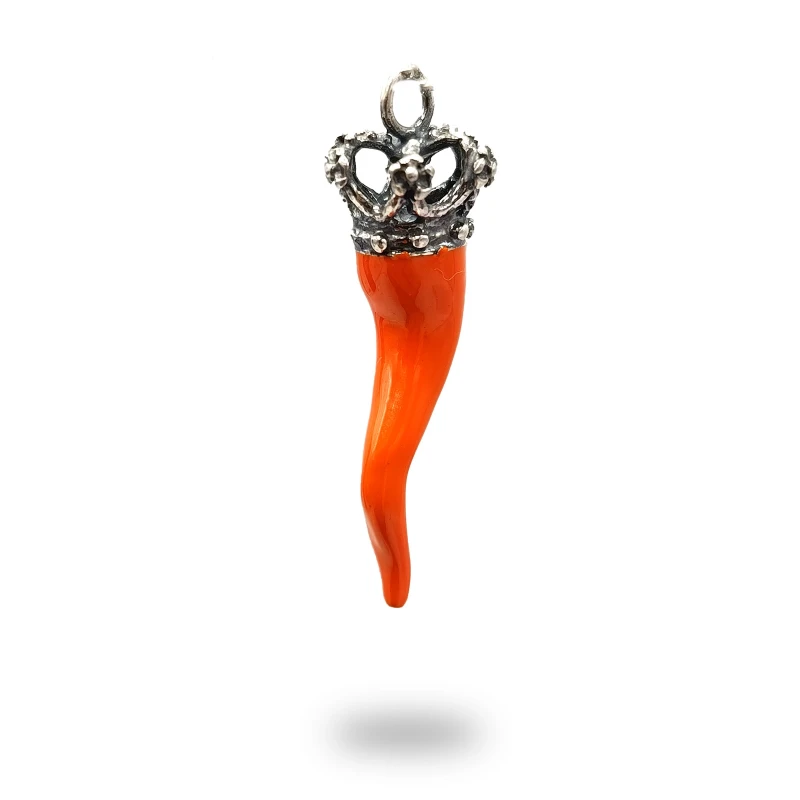 Corno Scaramantico in Argento 800 Brunito e Smaltato| Pendente