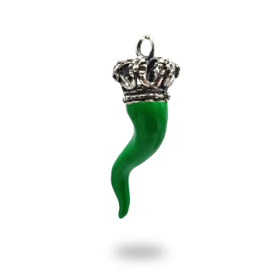 Corno Scaramantico in Argento 800 Brunito e Smaltato| Pendente