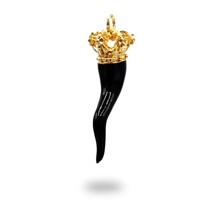 Corno con Corona Borbonica in Argento 800 Dorato Smaltato Rosso