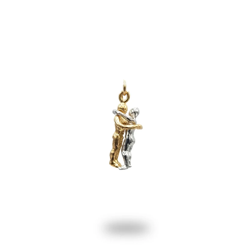Pendente Abbraccio in argento 925 bicolore oro-rodio artigianale