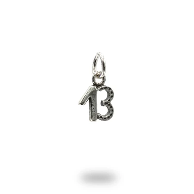Ciondolo numero 13 in argento 800 brunito, simbolo scaramantico artigianale