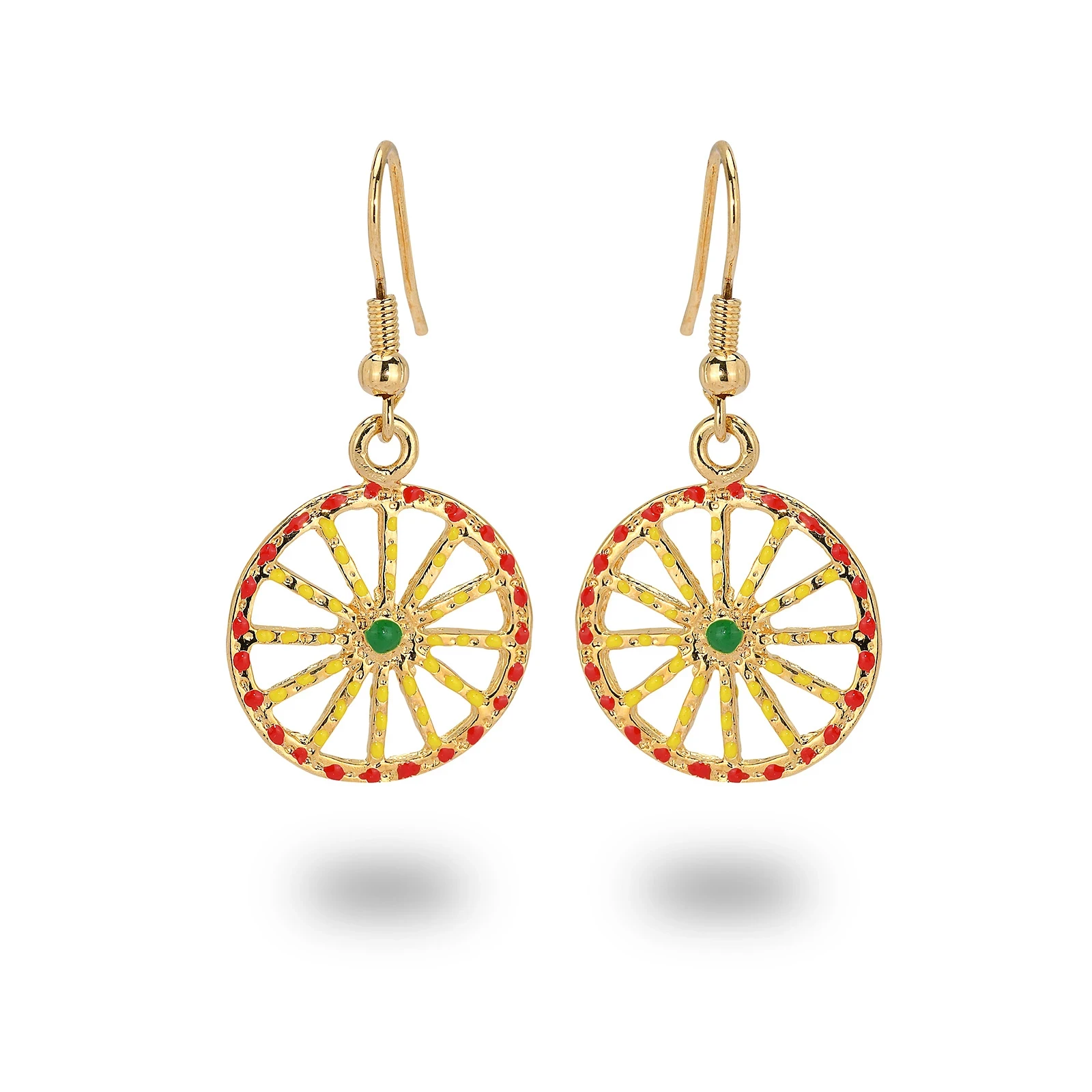 Orecchini artigianali in argento 925 con ruota siciliana placcata oro e smalto colorato