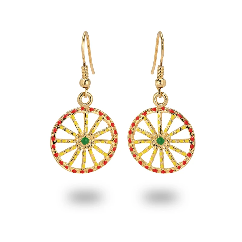 Orecchini artigianali in argento 925 con ruota siciliana placcata oro e smalto colorato