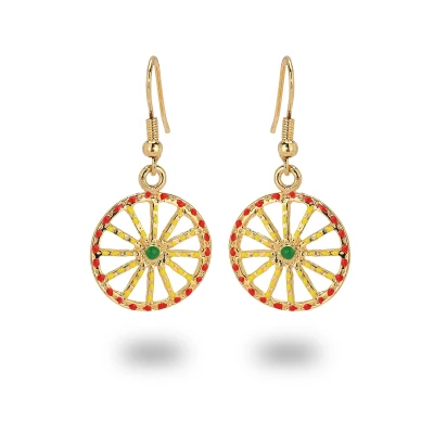 Orecchini artigianali in argento 925 con ruota siciliana placcata oro e smalto colorato